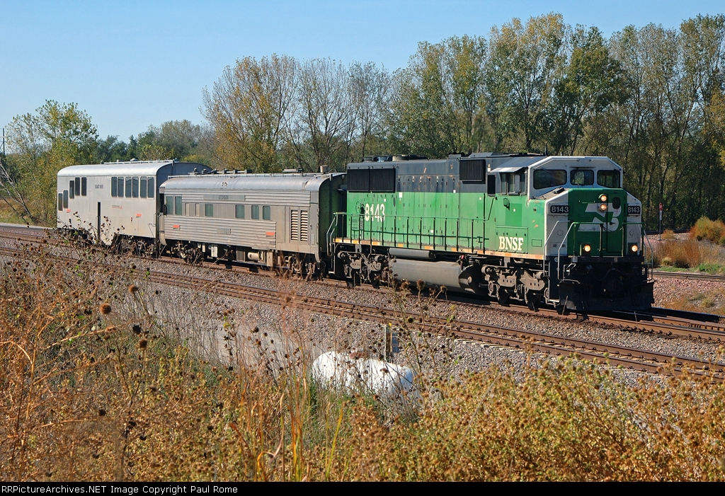 BNSF 8143, EMD SD60M, with the BNSFs track geometry train